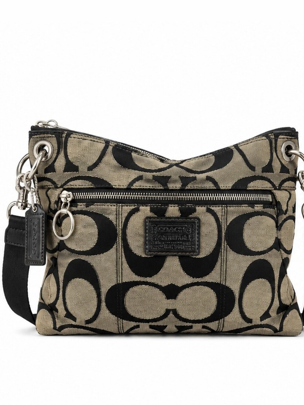 Coach Tan and Black Signature Jacquard Crossbody Bag And Card Case Bundle